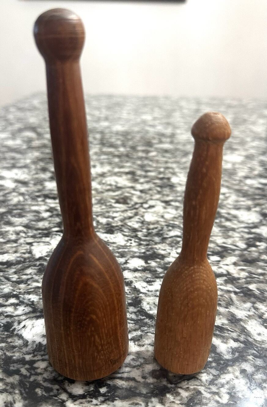 2 Antique Wooden Masher Pestle Primitive Farmhouse Rustic Country Kitchen Tool